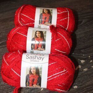 Red Heart Boutique Sashay Metallic Yarn 3 Skeins  Red Hot